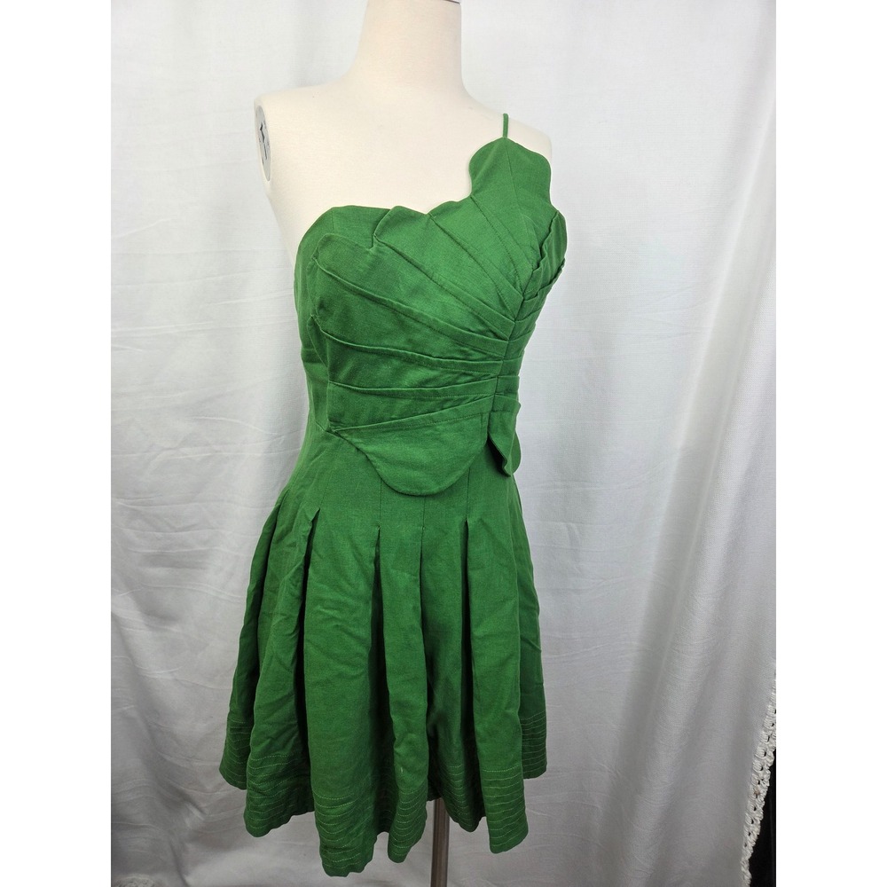 Farm Rio Green One Shoulder Pleated Leaf Bodice Mini Dress Small SN 318094
